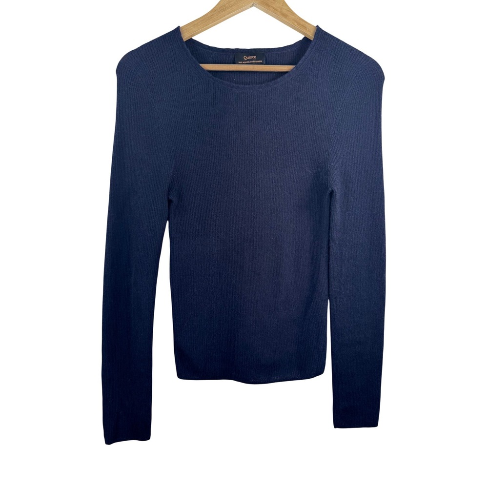 Quince Ribbed Sweater S navy Mongolian Cashmere Featherweight quiet luxury